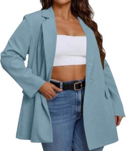 Blazers largos para mujer, chaquetas de traje con cuello de solapa de muesca clásica del Reino Unido, chaquetas de traje con un botón, chaqueta holgada casual, elegante, para oficina, trabajo, ropa de