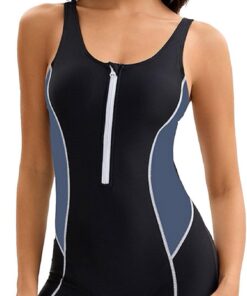 Mayoii Traje de baño de una pieza para mujer con cremallera frontal, atlético, modesto, con control de abdomen, adelgazante