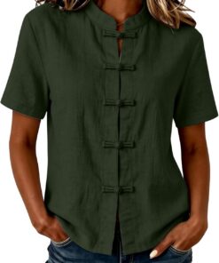 Camisas de manga corta para mujer, estilo étnico, vintage, abotonadas, con botones plegables, blusas orientales para mujer, blusas ligeras de verano, ropa tradicional china, ropa casual