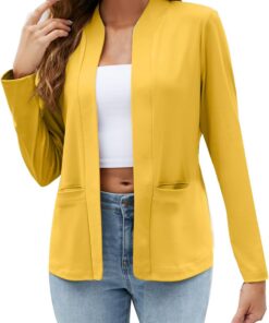 HUIFUAO - Blazer para mujer, talla grande, chaqueta de traje de negocios, casual, trabajo, manga larga, abrigos de otoño, frente abierto, cárdigan elegante con bolsillo