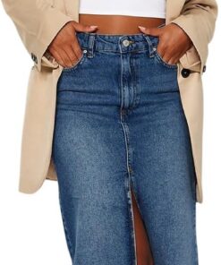Trendyol Blue Slit Maxi Denim Skirt Twoaw24et00058 Falda Mujer (Pack de 1)