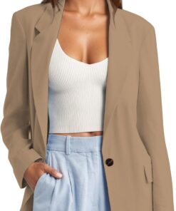 HUIFUAO - Trajes y blazers para mujer, chaquetas de traje de negocios de talla grande, cárdigan negro con frente abierto, manga larga, ropa de abrigo para oficina, trabajo, abrigos ligeros, Z11 Caqui