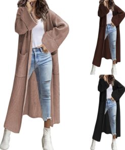 HUIFUAO - Suéteres largos tipo cárdigan para mujer, talla grande, suéteres de punto para otoño e invierno, abrigos gruesos y cálidos, de moda, manga larga, frente abierto, suéteres drapeados