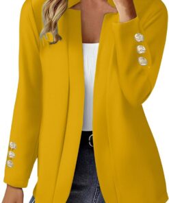 HUIFUAO Blazer corto para mujer, chaqueta de traje negro, vestido, informal, manga larga, 1 botón abierto en la parte delantera, cárdigan de otoño