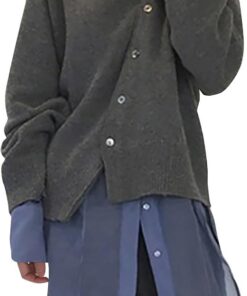 Chaquetas de punto contemporáneas para mujer, frente abierto, cuello redondo, cierres irregulares, camisetas de manga larga para varias ocasiones, suéteres de invierno