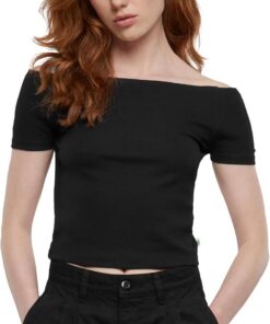 Urban Classics Camiseta para Mujer con Hombros Descubiertos orgánicos, Negro, L