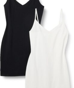 Amazon Essentials Vestido Lencero de Algodón Ajustado para Superponer Mujer, Pack de 2