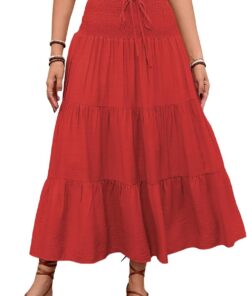Falda casual fluida para mujer, falda midi de verano, falda bohemia midi acampanada, falda midi lisa DJ246-1