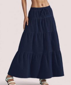 Falda de graduación para mujer, estilo bohemio, larga, con volantes, playa, vacaciones, salir, casual, fin de semana
