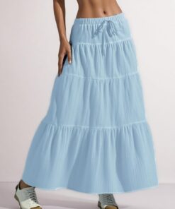 Falda de graduación para mujer, estilo bohemio, larga, con volantes, playa, vacaciones, salir, casual, fin de semana