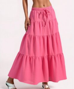 Falda de graduación para mujer, estilo bohemio, larga, con volantes, playa, vacaciones, salir, casual, fin de semana