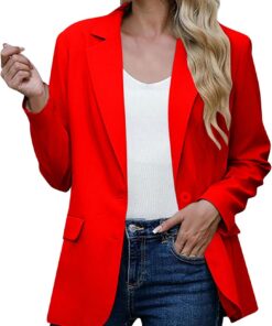 Blazers de manga larga para mujer, con solapa de muesca del Reino Unido, cuello abatible, con hombros acolchados, chaqueta de traje casual ajustada para otoño 2025, chaquetas de trabajo para mujer