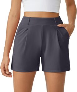 G4Free Pantalones cortos de moda para mujer, elegantes, informales, de cintura alta, plisados, con bolsillos