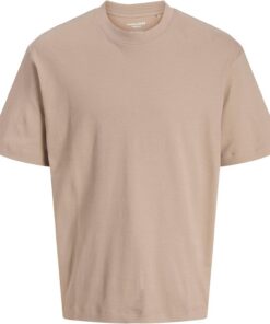 JACK & JONES Camiseta para Hombre Color sólido Camiseta, Mocha Meringue, M