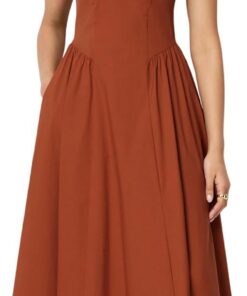 Amazon Essentials Mujer Vestido Midi de Popelina de algodón con Tirantes Delgados Fit & Flare