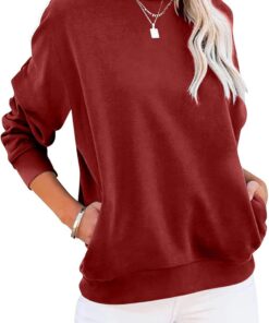 Cuptacc Sudadera Mujer sin Capucha Camiseta Mujer Cuello Redondo Manga Larga con Bolsillos T Shirt