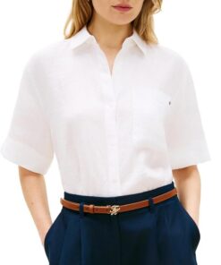 Tommy Hilfiger ESS Linen SS Shirt Ww0ww48925 Camisa S/S Mujer (Pack de 1)