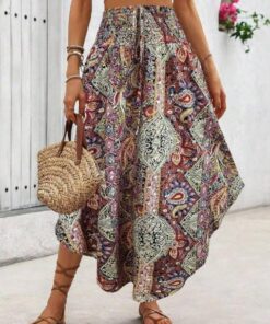 Faldas largas bohemias para mujer, falda larga de verano, a la moda, fluida, floral, cintura alta, acampanada, falda de playa, vestido de vacaciones