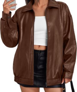 Trendy Queen Eztrd279 Chaqueta de cuero oversize para mujer Mujer (Pack de 1)