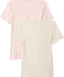 Amazon Essentials Mujer Camiseta de Cuello a la Caja de Manga Corta y Ajuste Entallado