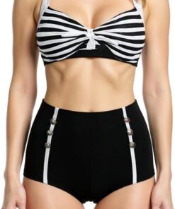 Bslingerie® Traje de baño de bikini de cintura alta retro vintage para mujer, talla grande