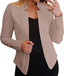 HUIFUAO - Blazer negro elegante para mujer, chaquetas de traje y chaquetas de manga larga, color sólido, chaqueta de traje de negocios, abrigos para mujer
