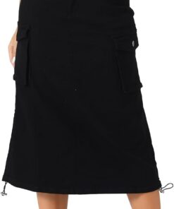 Allegra K Falda cargo Y2K para mujer, con abertura trasera ajustable, cintura alta, casual, acampanada, falda de mezclilla