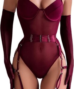 EVELIFE - Lencería para mujer sexy con encaje Teddy con liguero