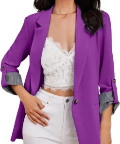 HUIFUAO - Trajes y blazers para mujer, chaquetas de traje de negocios, talla grande, cárdigan abierto al frente, manga larga, para oficina, trabajo, abrigos, ligeros, Z11 Morado, XL