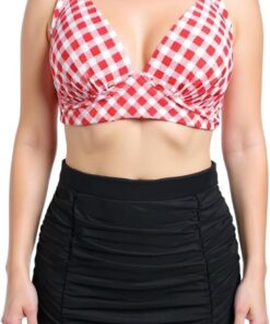 Bslingerie® Traje de baño de bikini de cintura alta retro vintage para mujer, talla grande