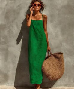 Cárdigan largo para mujer con escote cuadrado y tirantes para un vestido casual, perfecto para vacaciones en la playa y uso diario