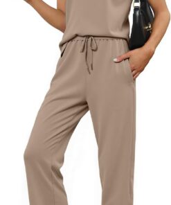 Glamaker 2 piezas traje de verano para mujer, conjunto de salón, manga con aletas, polo y pantalón, chándal, traje de viaje, traje a juego 2026