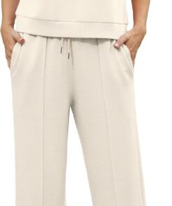 GRECERELLE Conjunto de dos piezas para mujer, conjunto completo de chándal de verano de manga corta para mujer, conjunto completo de ropa de descanso para mujer, cuello redondo, manga casquillo y