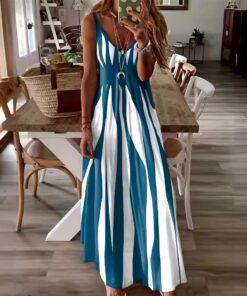 Vestido largo a rayas para mujer, sin mangas, estilo bohemio, casual, bloque de color, vestido de verano con patrón geométrico, vestidos largos