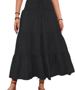 Falda casual fluida para mujer, falda midi de verano, falda bohemia midi acampanada, falda midi lisa DJ246-1