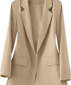 Chaqueta de traje blazer para mujer, solapa con muescas, un botón, bolsillos con solapa, longitud estándar, chaquetas de manga larga, ropa exterior, blazers casuales y de negocios