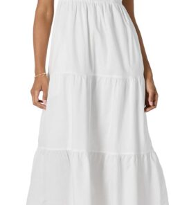 Amazon Essentials Vestido Largo Entallado y Escote Corazón con Vuelo con Capas de Satén de Algodón con Cintura de Corte Imperio Mujer