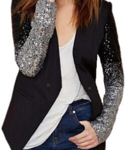 Onsoyours Chaquetas Traje Blazers para Mujer Casual Frente Abierto Lentejuelas Corta Chaqueta De Abrigo Blazer Brillante Degradado Elegantes Moda Outwear