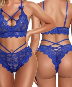 Lencería de encaje para mujer, babydoll con tirantes, cuello en V
