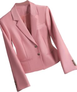 Chaqueta corta para mujer, con botones, manga larga, cuello de solapa, con bolsillos, elegante chaqueta de trabajo para oficina, negocios, casual, ajustada, abrigos para exteriores