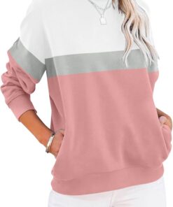Cuptacc Sudadera Mujer sin Capucha Camiseta Mujer Cuello Redondo Manga Larga con Bolsillos T Shirt