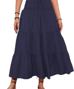 Falda casual fluida para mujer, falda midi de verano, falda bohemia midi acampanada, falda midi lisa DJ246-1