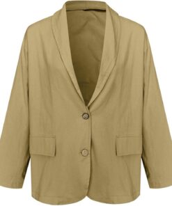Trajes y Blazers para Mujer, Chaqueta Mujeres Moda Color Sólido Frente Abierto Manga Larga Bolsillo Traje Blazers Botón Lino Abrigo Camisetas Tops Blusas para Mujer