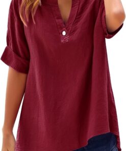 Camisas de lino para mujer, talla grande, de manga corta, con botones, blusas de verano 2026, casuales, holgadas, cómodas, de gasa de algodón