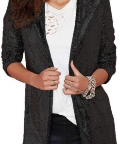 Onsoyours Chaquetas Traje Blazers para Mujer Casual Frente Abierto Lentejuelas Corta Chaqueta De Abrigo Blazer Brillante Degradado Elegantes Moda Outwear