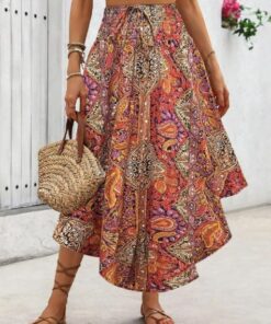 Faldas largas bohemias para mujer, falda larga de verano, a la moda, fluida, floral, cintura alta, acampanada, falda de playa, vestido de vacaciones