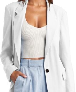 HUIFUAO - Trajes y blazers para mujer, chaquetas de traje de negocios de talla grande, cárdigan negro con frente abierto, manga larga, ropa de abrigo para oficina, trabajo, abrigos ligeros, Z11 blanco