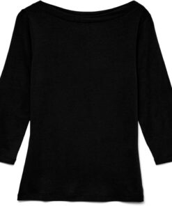 VERO MODA Camiseta elástica de Manga 3/4 para Mujer Cuello de Barco básico Top Ajustado de Manga Larga de Ajuste Regular VMPANDA