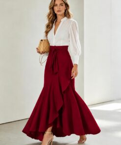 Falda larga a cuadros de cintura alta para mujer, dobladillo con volantes, cintura anudada, falda larga a cuadros para verano, vacaciones en la playa