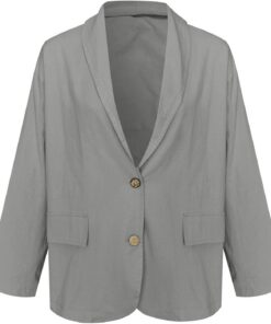 Trajes y Blazers para Mujer, Chaqueta Mujeres Moda Color Sólido Frente Abierto Manga Larga Bolsillo Traje Blazers Botón Lino Abrigo Camisetas Tops Blusas para Mujer